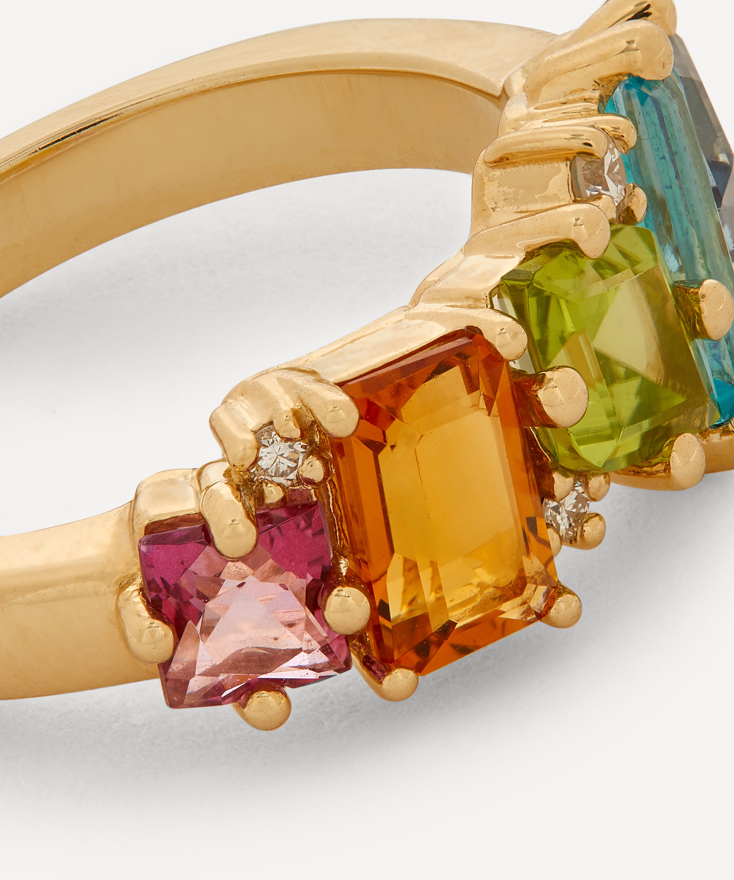 Suzanne Kalan - 14ct Gold Mix-Cut Rainbow Half Band Ring image number 2