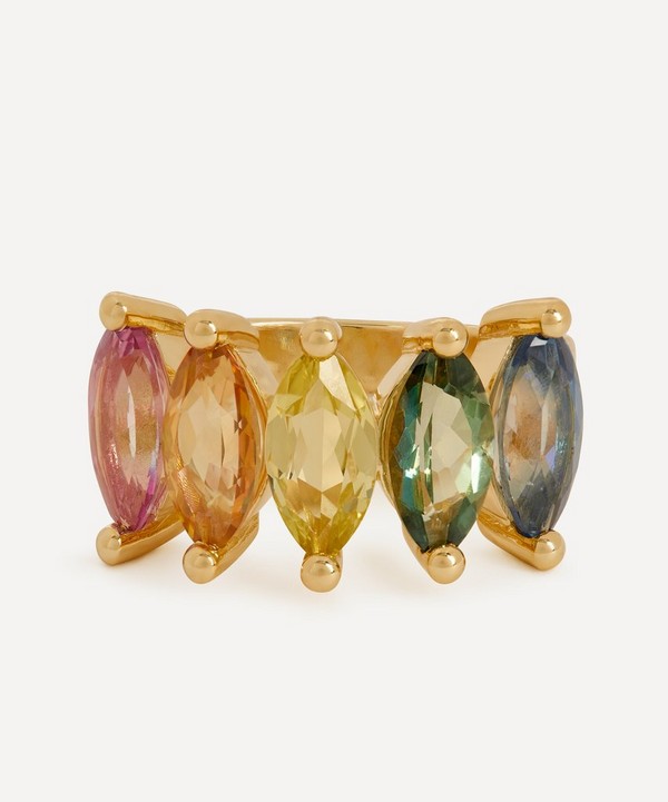 Suzanne Kalan - 14ct Gold Marquise Cut Rainbow Mix Half Band Ring image number null