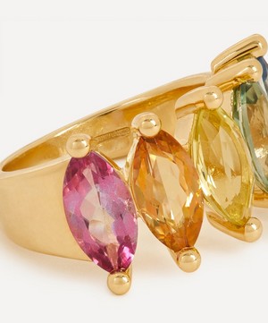 Suzanne Kalan - 14ct Gold Marquise Cut Rainbow Mix Half Band Ring image number 3