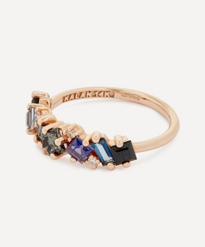 Suzanne Kalan - 14ct Rose Gold Multi-Stone Blue Mix and Diamond Half Band Ring image number 1