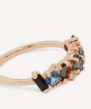 Suzanne Kalan - 14ct Rose Gold Multi-Stone Blue Mix and Diamond Half Band Ring image number 2