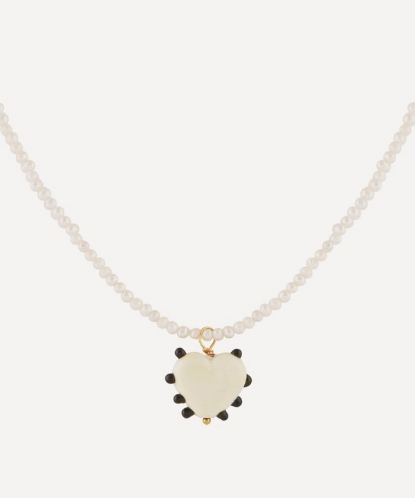 Sandralexandra - Gold-Plated Milagros Heart and Pearl Pendant Necklace image number null