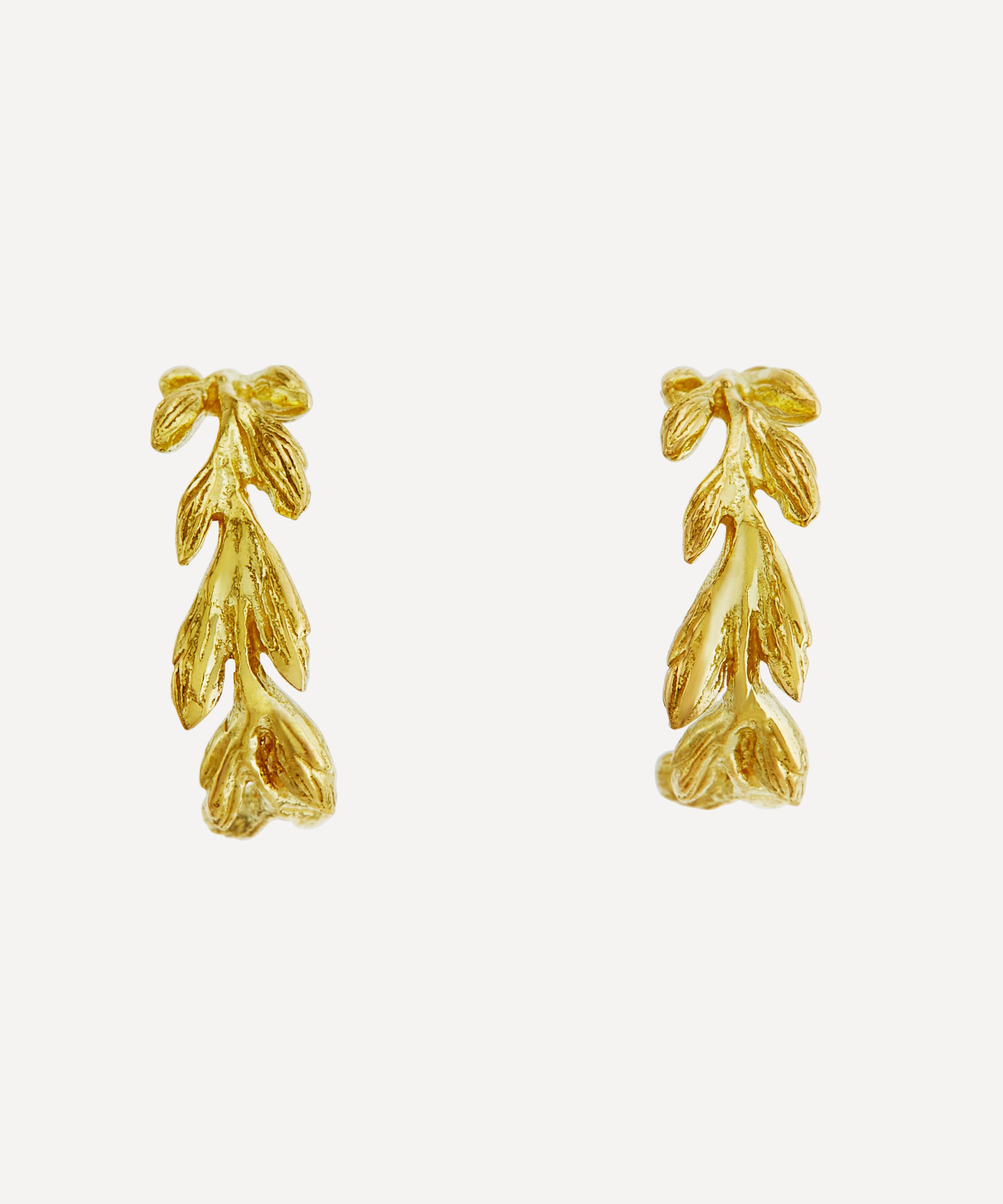 Alex Monroe - 18ct Gold Harvest Wheat Huggie Hoop Earrings image number 0