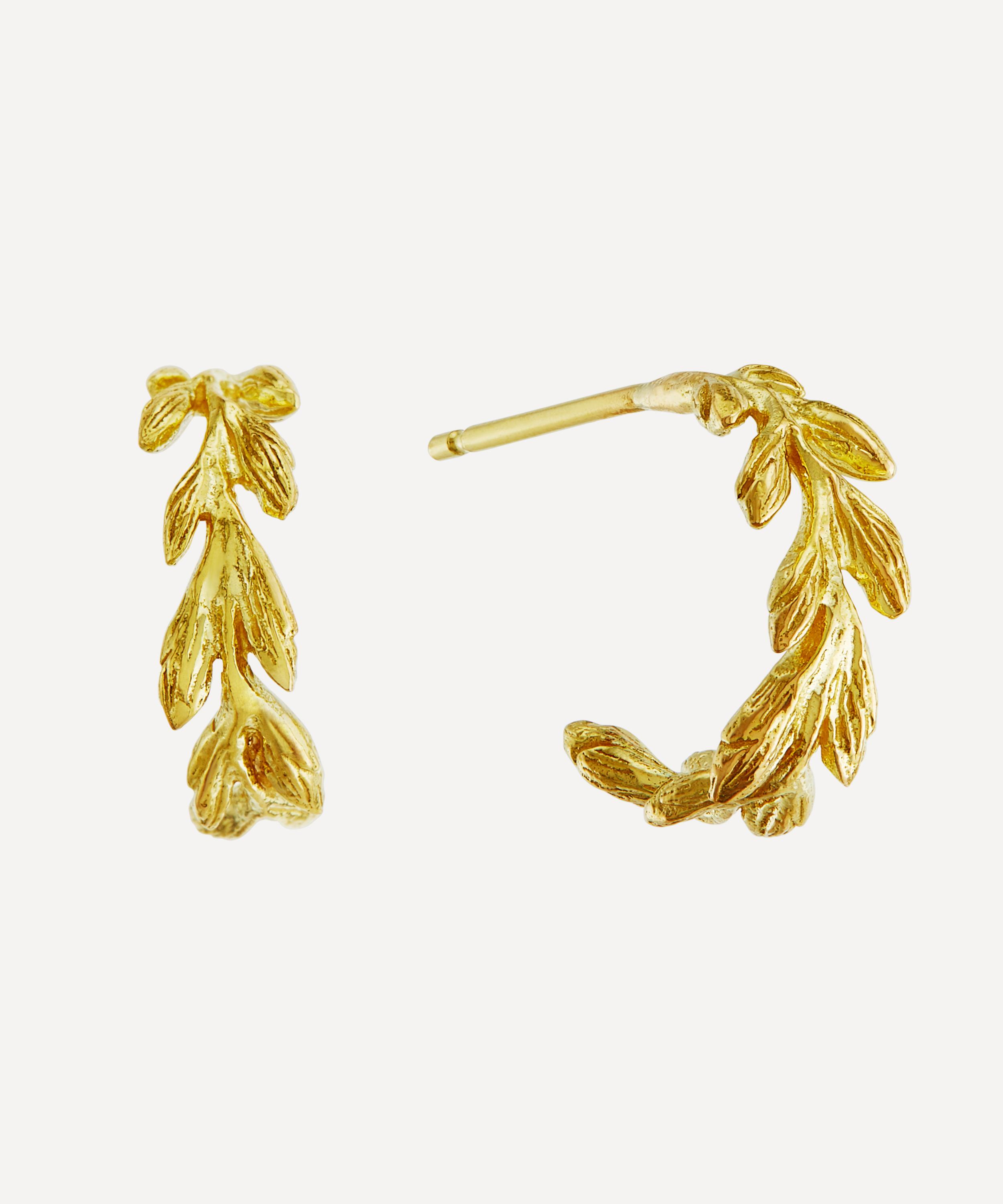 Alex Monroe - 18ct Gold Harvest Wheat Huggie Hoop Earrings image number 2