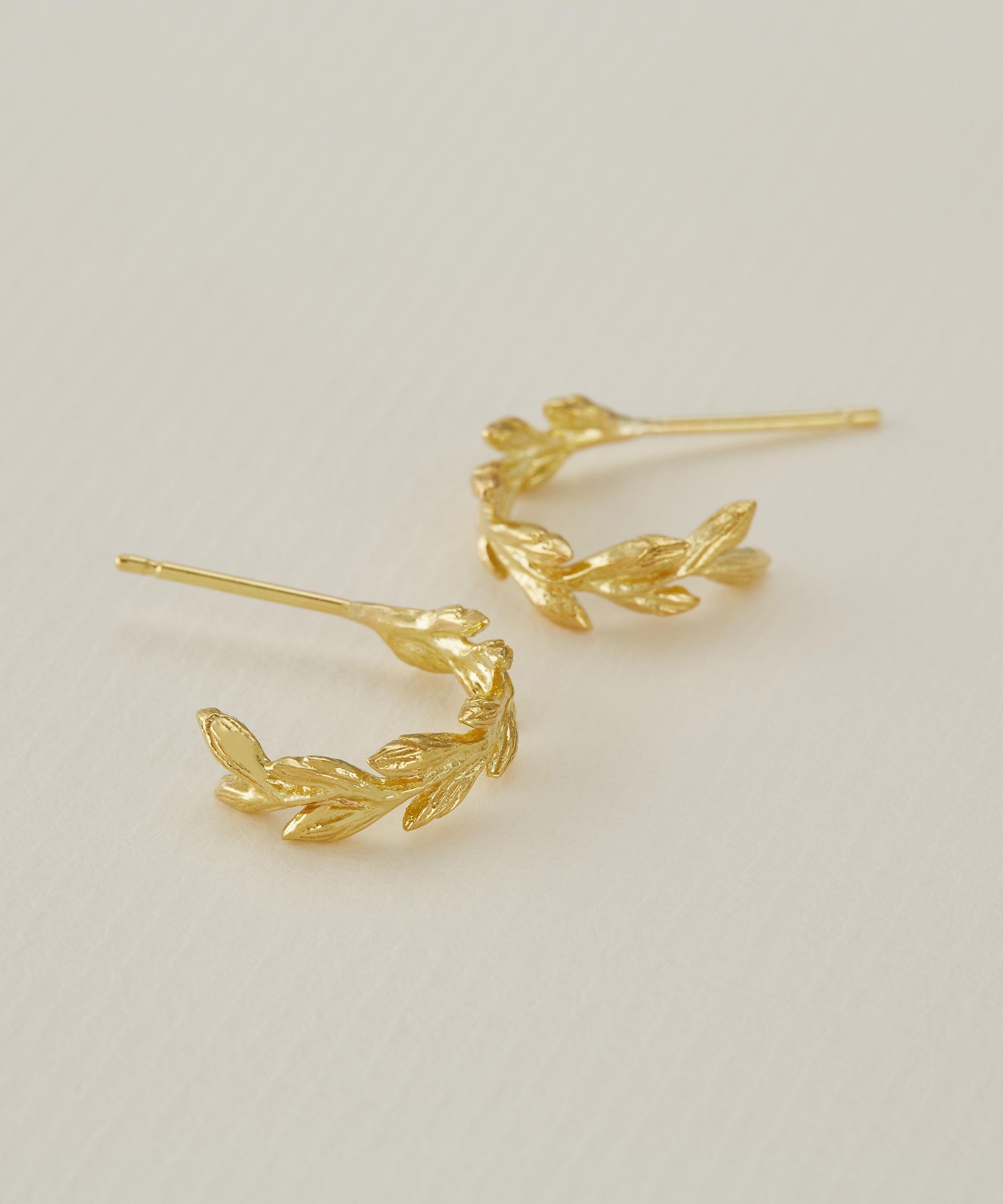 Alex Monroe - 18ct Gold Harvest Wheat Huggie Hoop Earrings image number 3