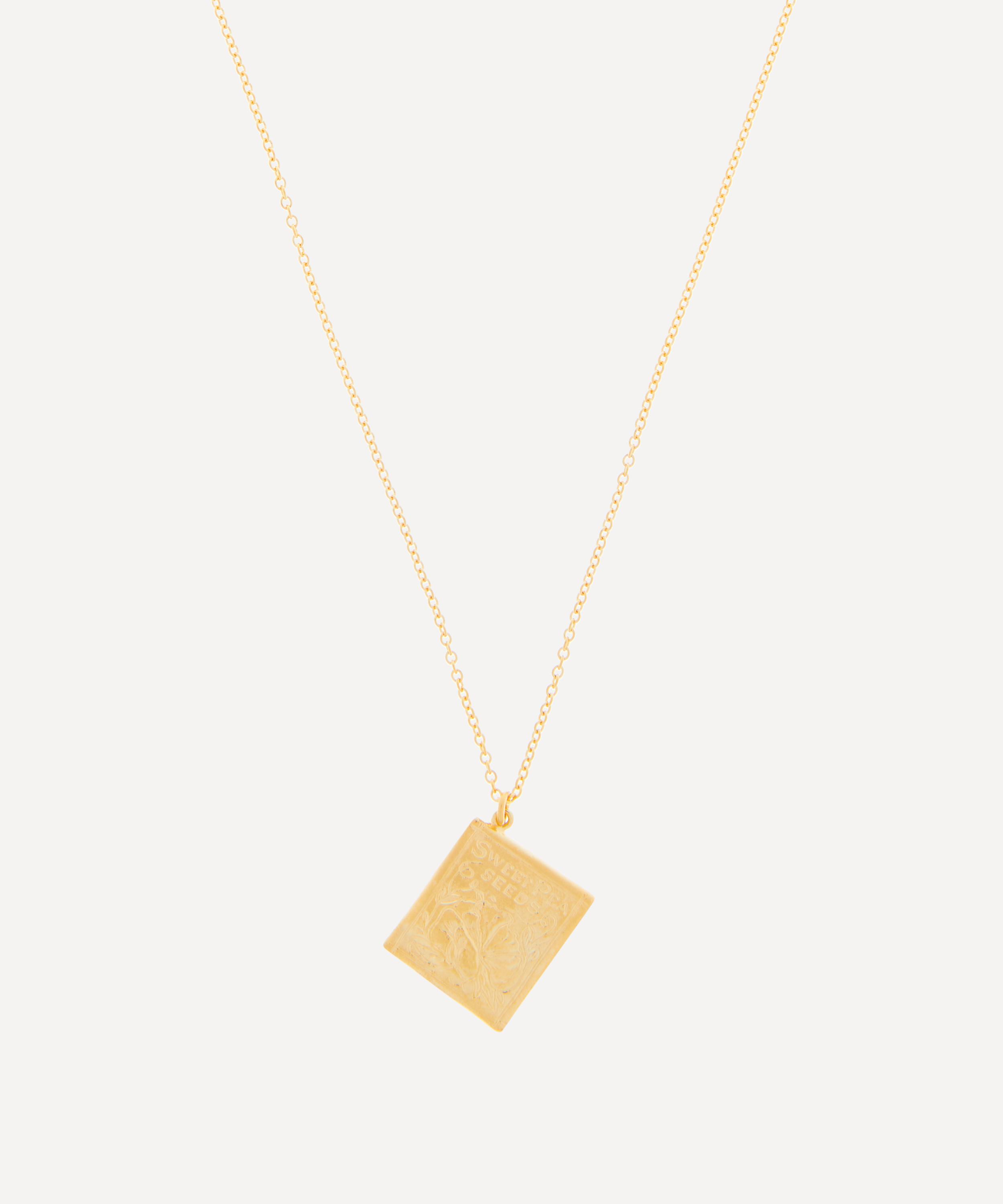 Alex Monroe - 22ct Gold-Plated Sweetpea Seed Packet Pendant Necklace image number 0