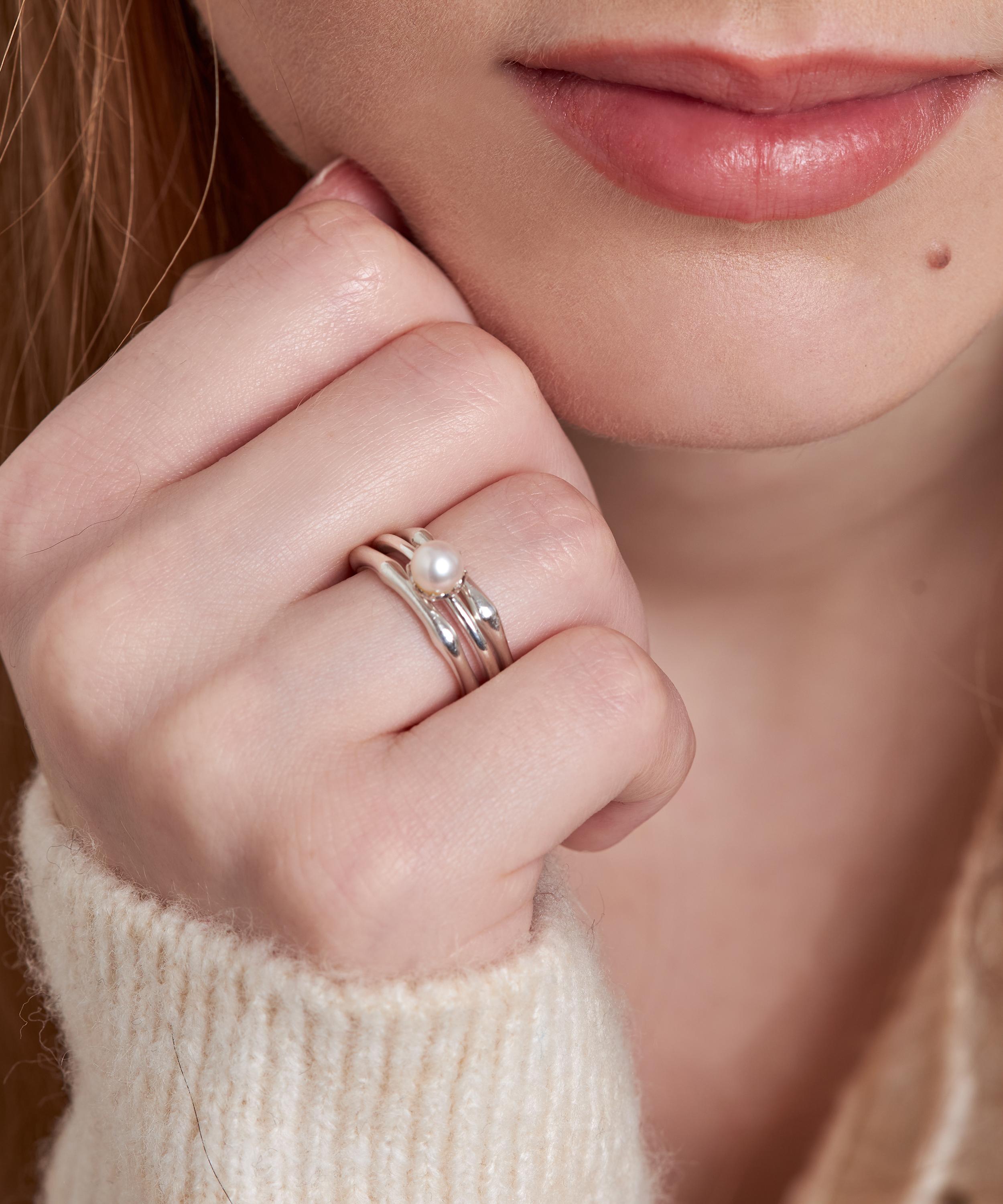 Dinny Hall - Sterling Silver Gem Drop Freshwater Pearl Stacking Ring image number 1