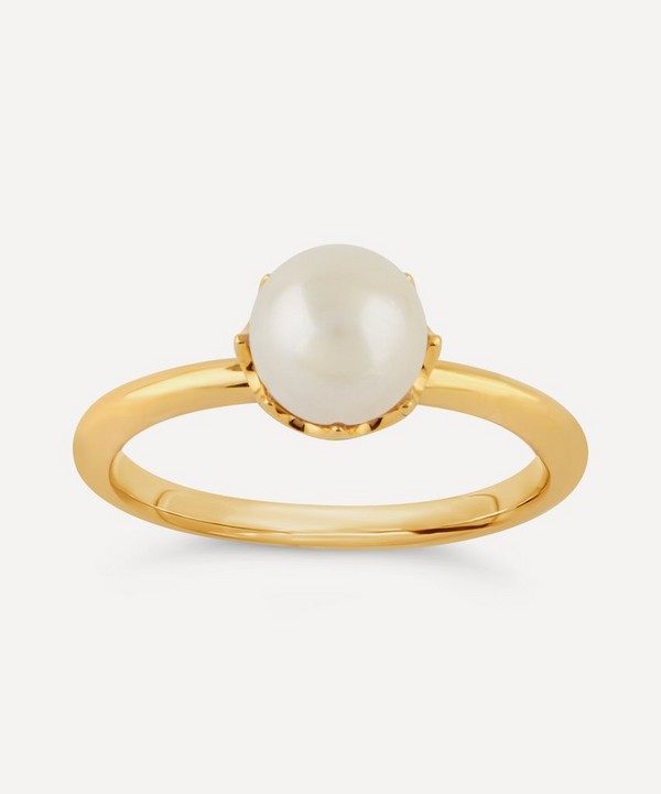 Dinny Hall - 22ct Gold-Plated Vermeil Silver Large Gem Drop Freshwater Pearl Stacking Ring image number null