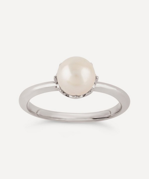 Dinny Hall - Sterling Silver Large Gem Drop Freshwater Pearl Stacking Ring image number null