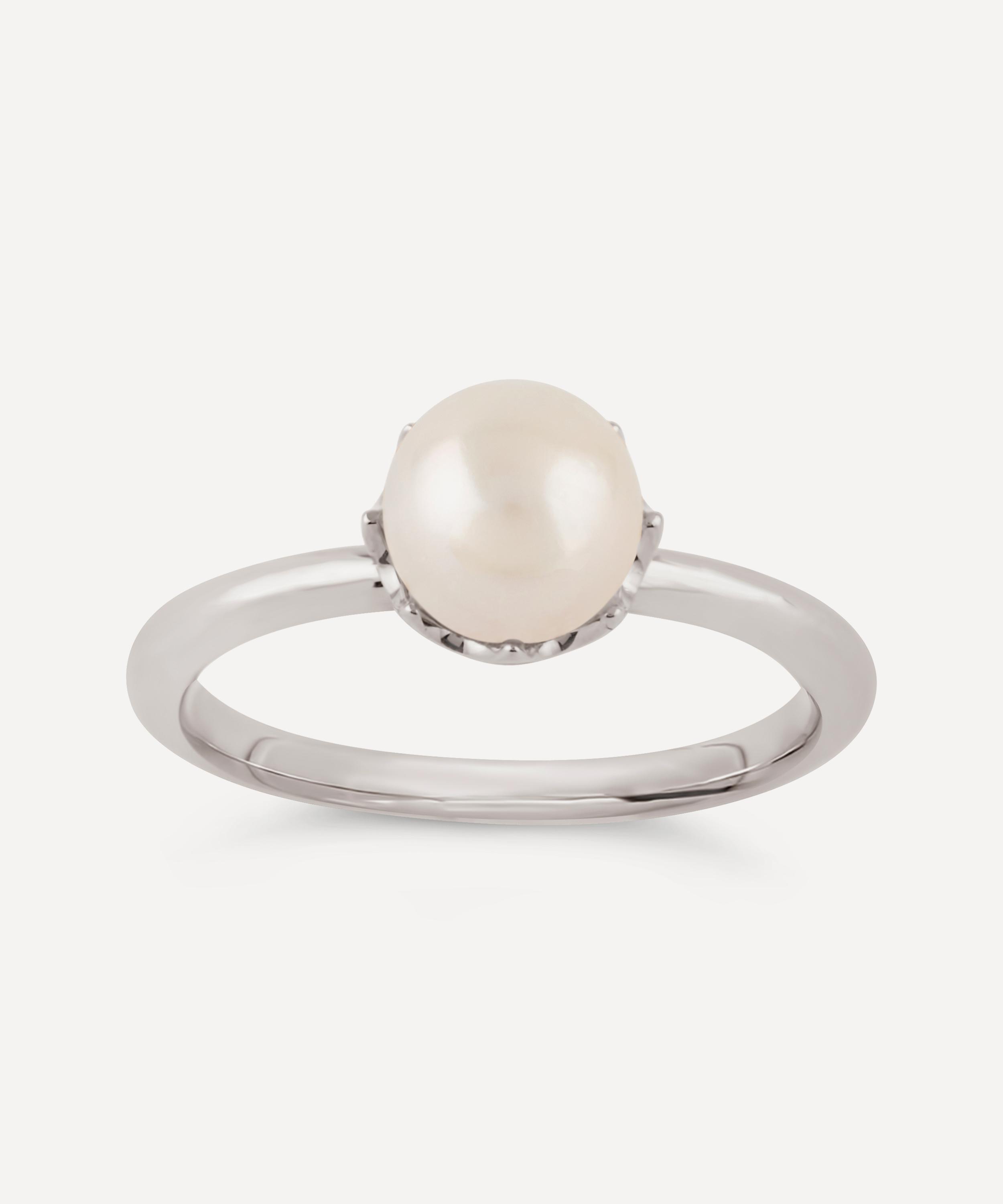 Dinny Hall - Sterling Silver Large Gem Drop Freshwater Pearl Stacking Ring image number 0