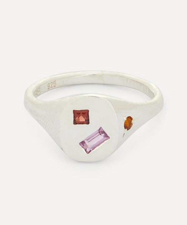 Seb Brown - Sterling Silver Neapolitan Multi-Stone Signet Ring image number null