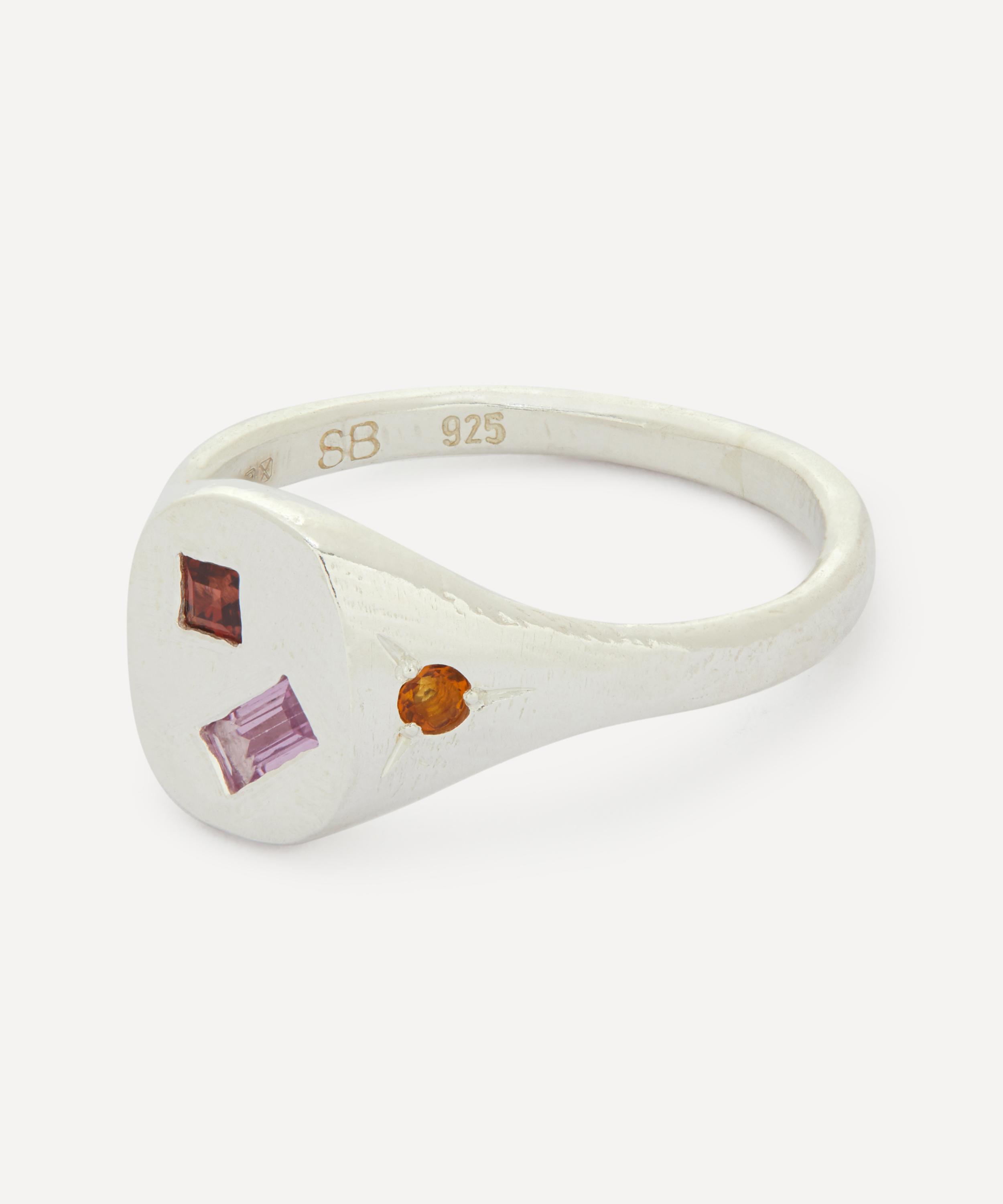 Seb Brown - Sterling Silver Neapolitan Multi-Stone Signet Ring image number 2