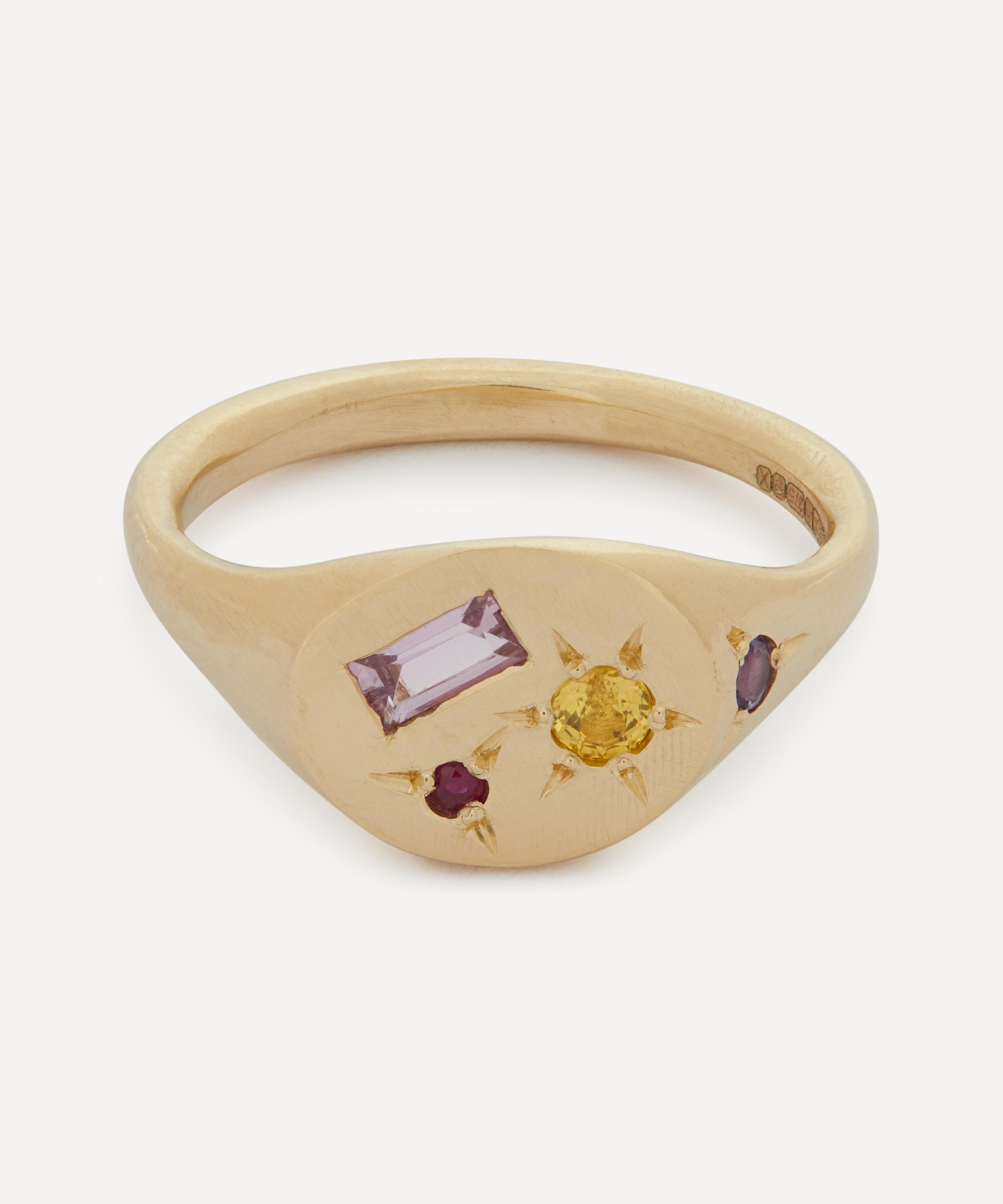 Seb Brown - 9ct Gold Oval Neapolitan Multi-Stone Signet Ring image number 0