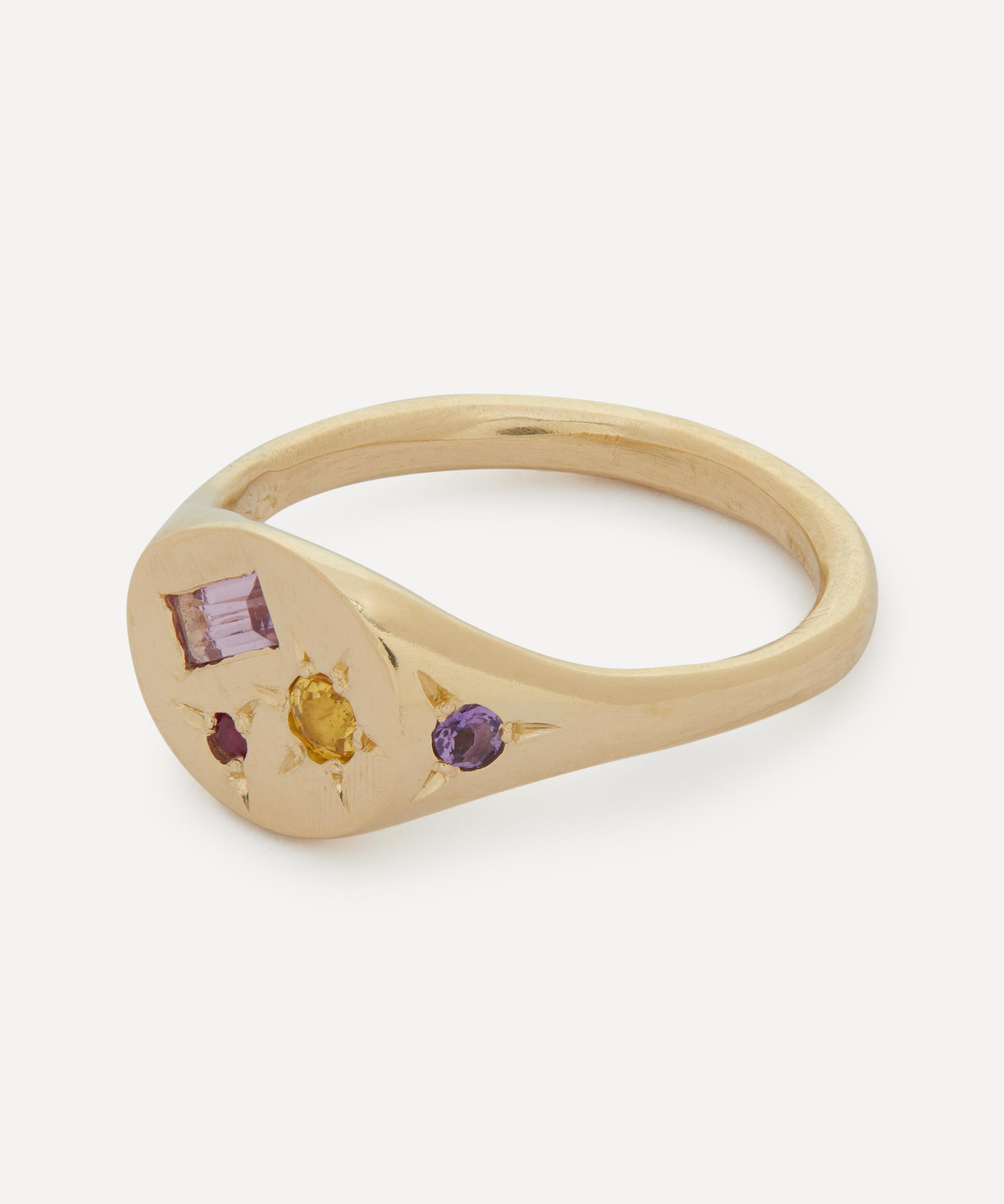 Seb Brown - 9ct Gold Oval Neapolitan Multi-Stone Signet Ring image number 2