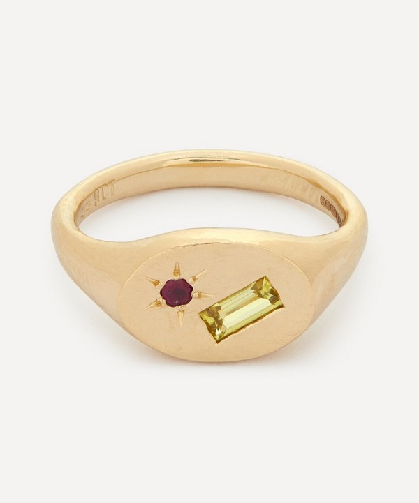 Seb Brown - 9ct Gold Oval Sapphire and Ruby Signet Ring image number null