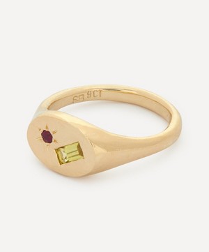 Seb Brown - 9ct Gold Oval Sapphire and Ruby Signet Ring image number 2