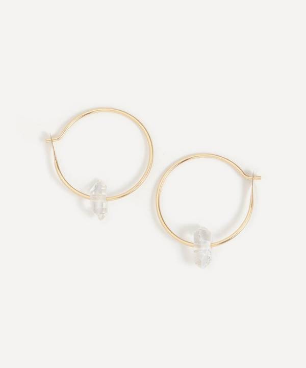 Melissa Joy Manning - 14ct Gold Floating Herkimer Diamond Hoop Earrings
