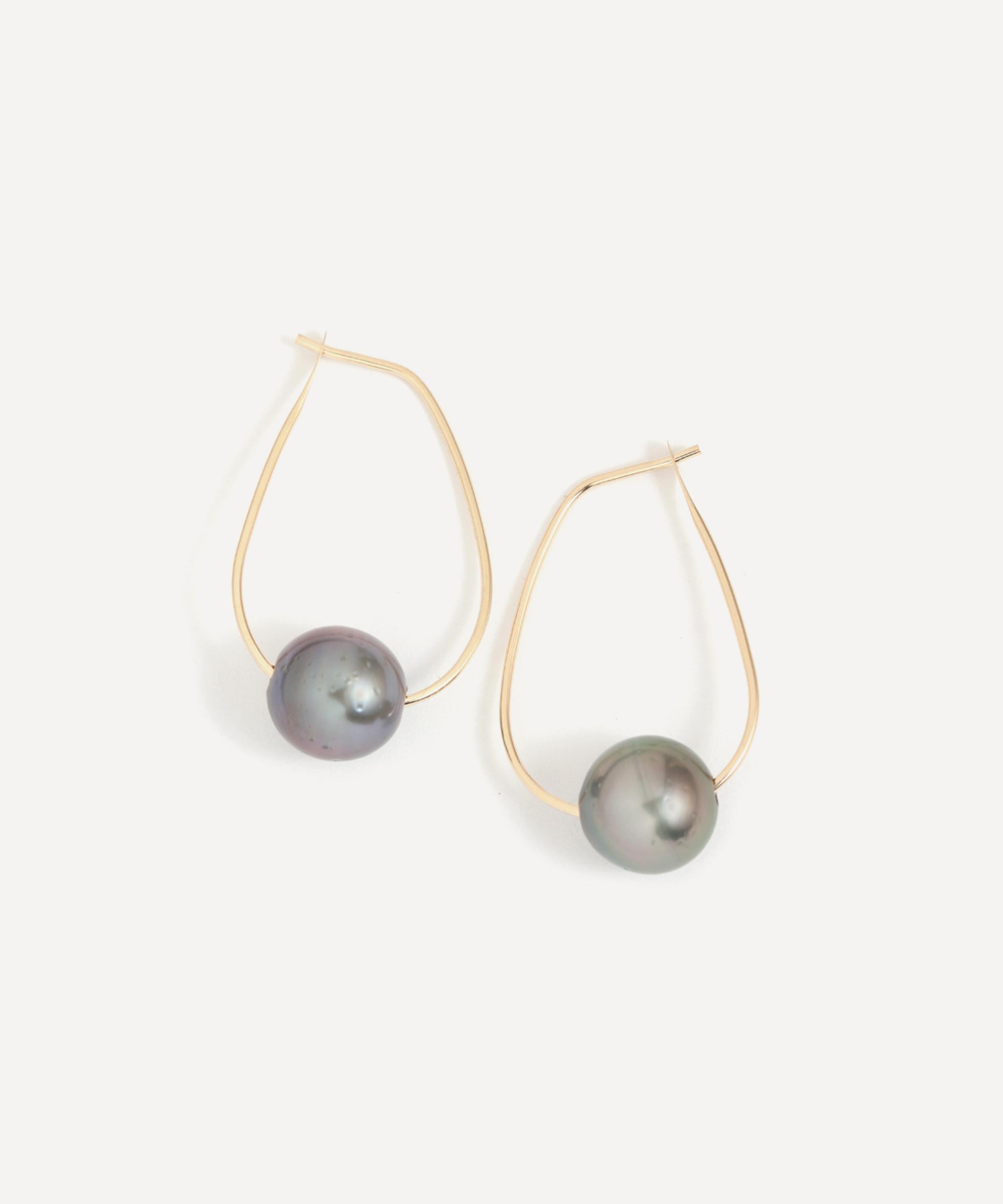 Melissa Joy Manning - 14ct Gold Tahitian Pearl Hoop Earrings image number 0