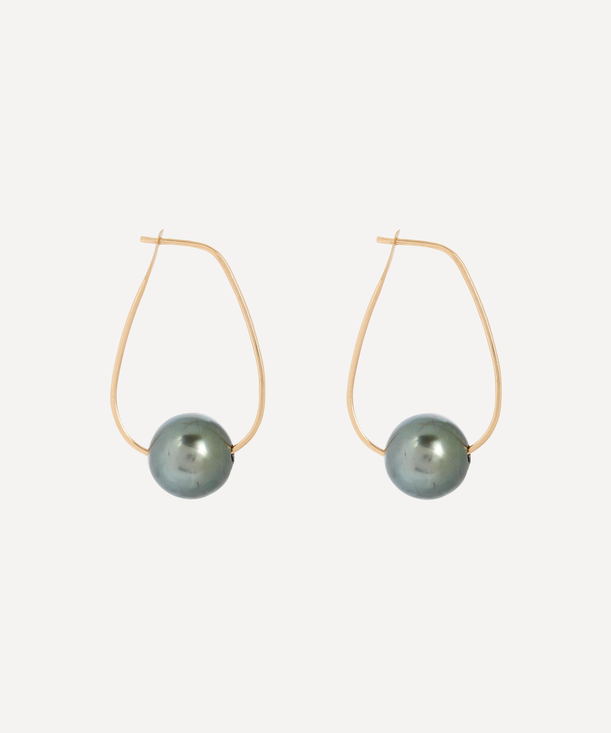 Melissa Joy Manning - 14ct Gold Tahitian Pearl Hoop Earrings image number 2