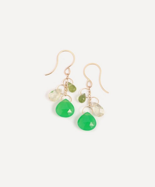 Melissa Joy Manning - 14ct Gold Triple Green Mix Drop Earrings image number null