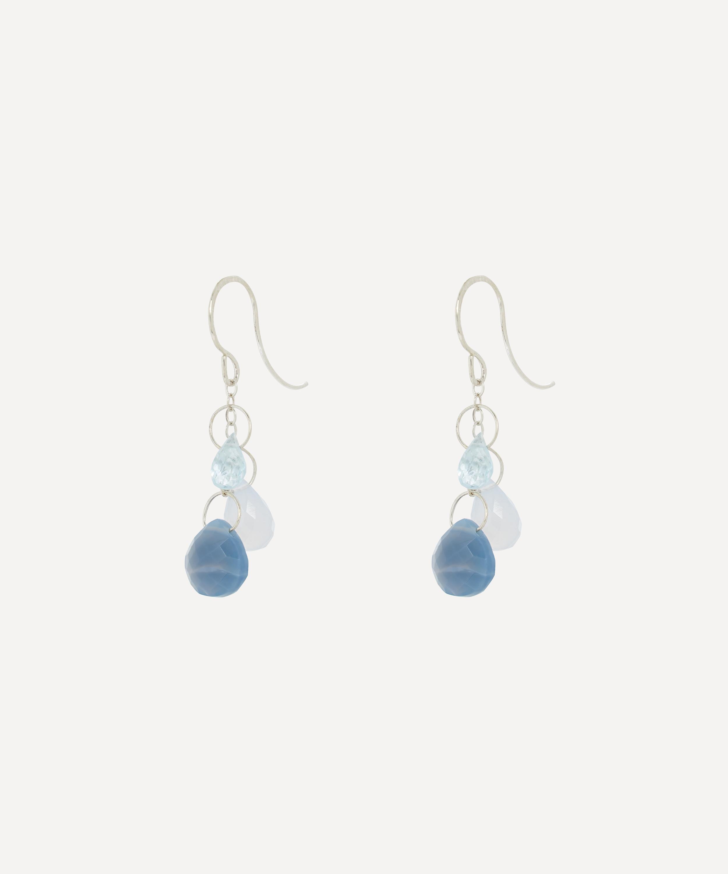 Melissa Joy Manning - Sterling Silver Triple Blue Mix Drop Earrings image number 2