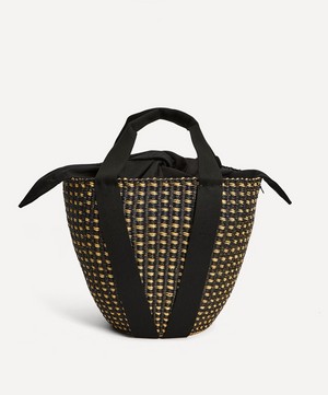 Muuñ - Kaia Dot Woven Straw and Cotton Basket Tote Bag image number 0