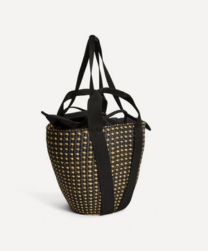 Muuñ - Kaia Dot Woven Straw and Cotton Basket Tote Bag image number 3