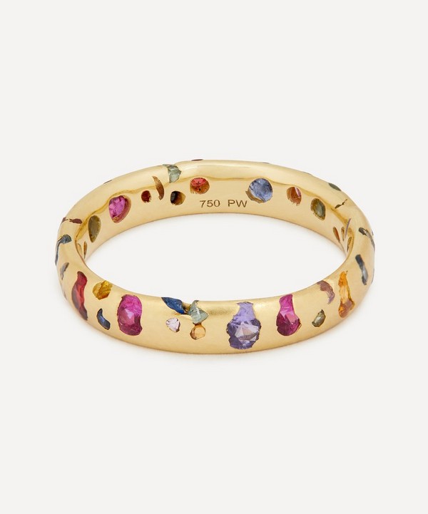 Polly Wales - 18ct Gold Rainbow Narrow Sapphire Confetti Ring image number null