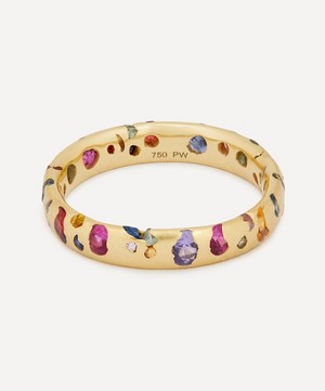 Polly Wales - 18ct Gold Rainbow Narrow Sapphire Confetti Ring image number 0