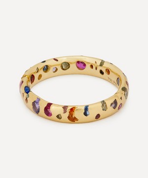 Polly Wales - 18ct Gold Rainbow Narrow Sapphire Confetti Ring image number 2