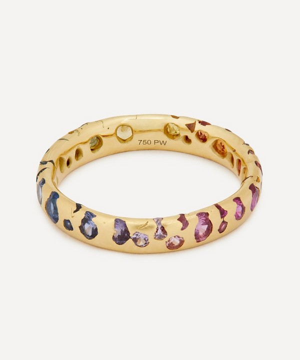 Polly Wales - 18ct Gold Narrow Rainbow Gradient Sapphire Confetti Ring
