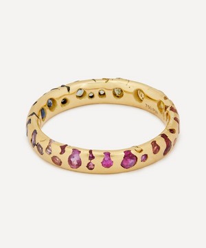 Polly Wales - 18ct Gold Narrow Rainbow Gradient Sapphire Confetti Ring image number 2