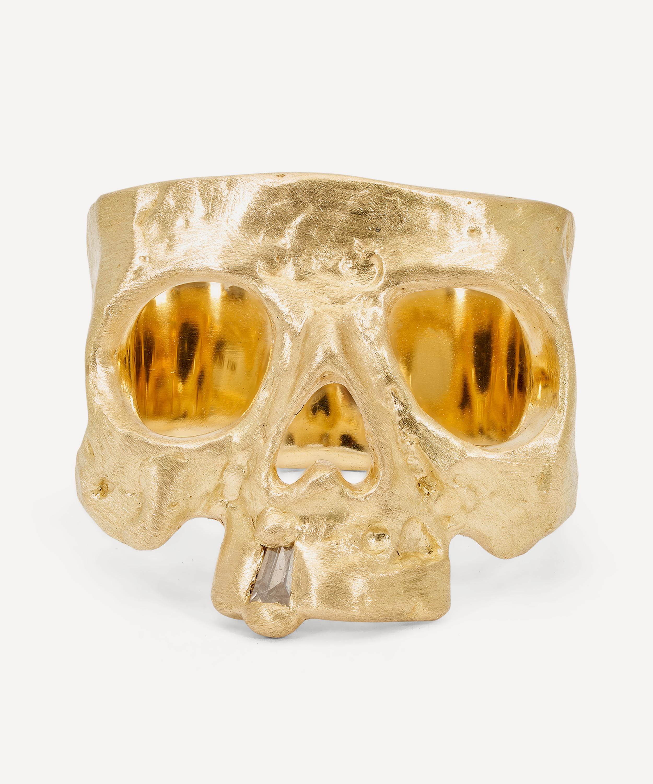 Polly Wales - 18ct Gold Snaggletooth Skull Ring image number 0