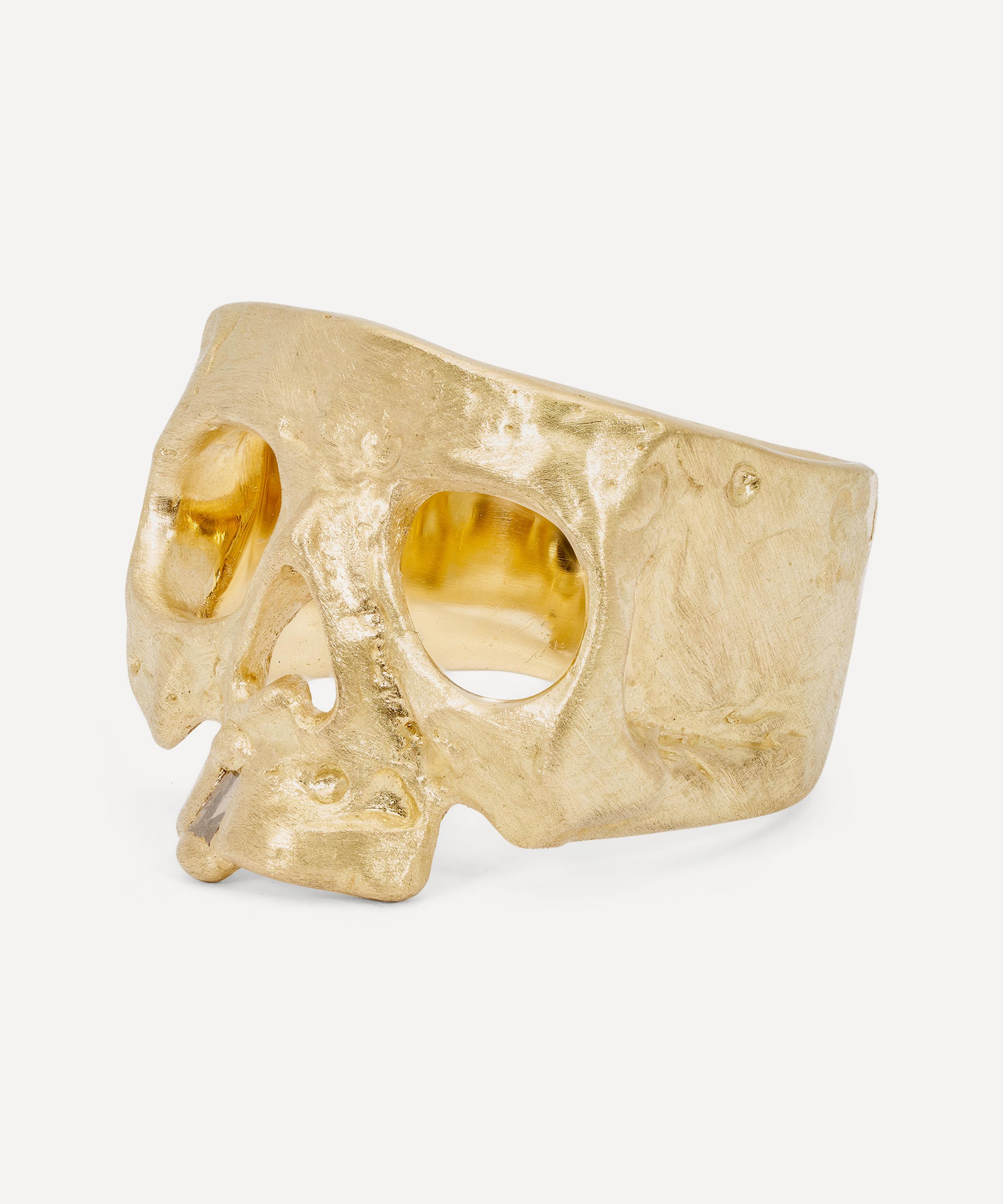 Polly Wales - 18ct Gold Snaggletooth Skull Ring image number 1