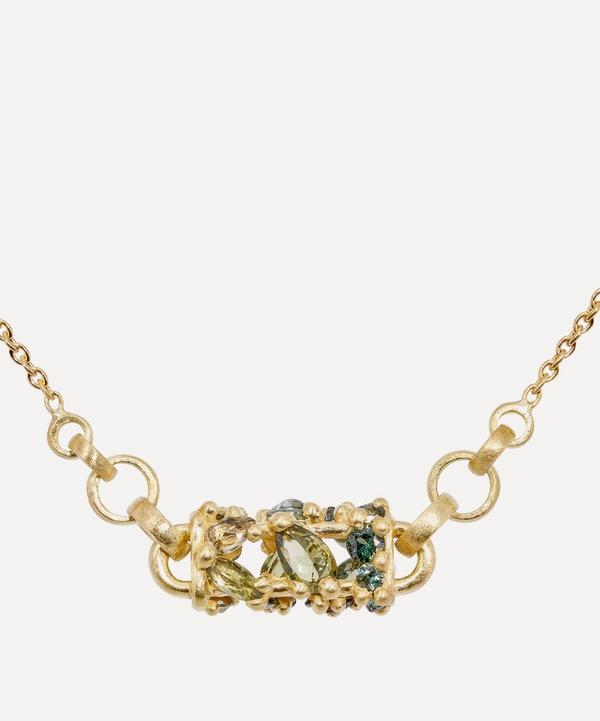 Polly Wales - 18ct Gold Fontaine Green Bar Pendant Necklace image number null