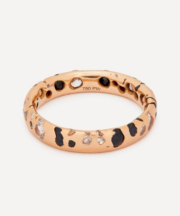 Polly Wales - 18ct Rose Gold Black and White Sapphire Confetti Ring image number 0