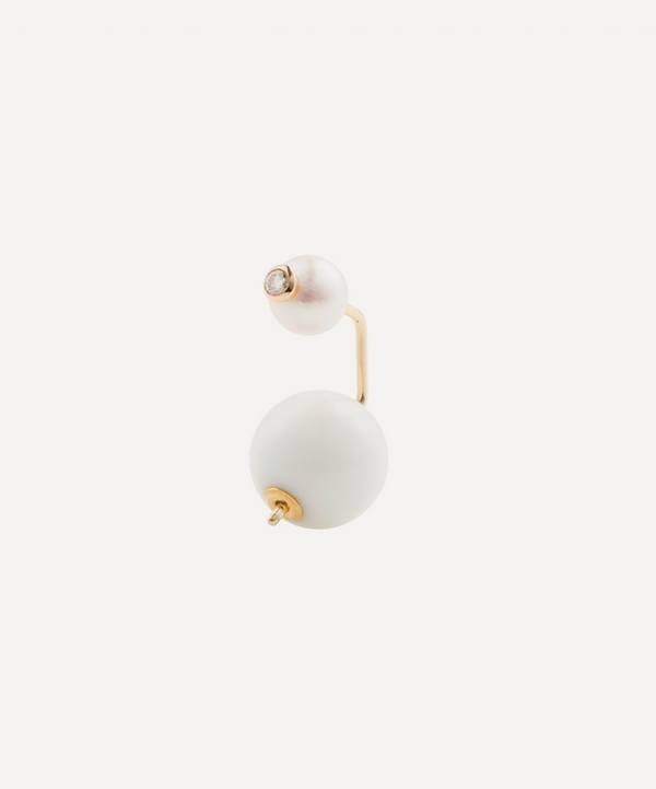 Hirotaka - 10ct Gold Bumblebee White Agate and Pearl Stud Earring