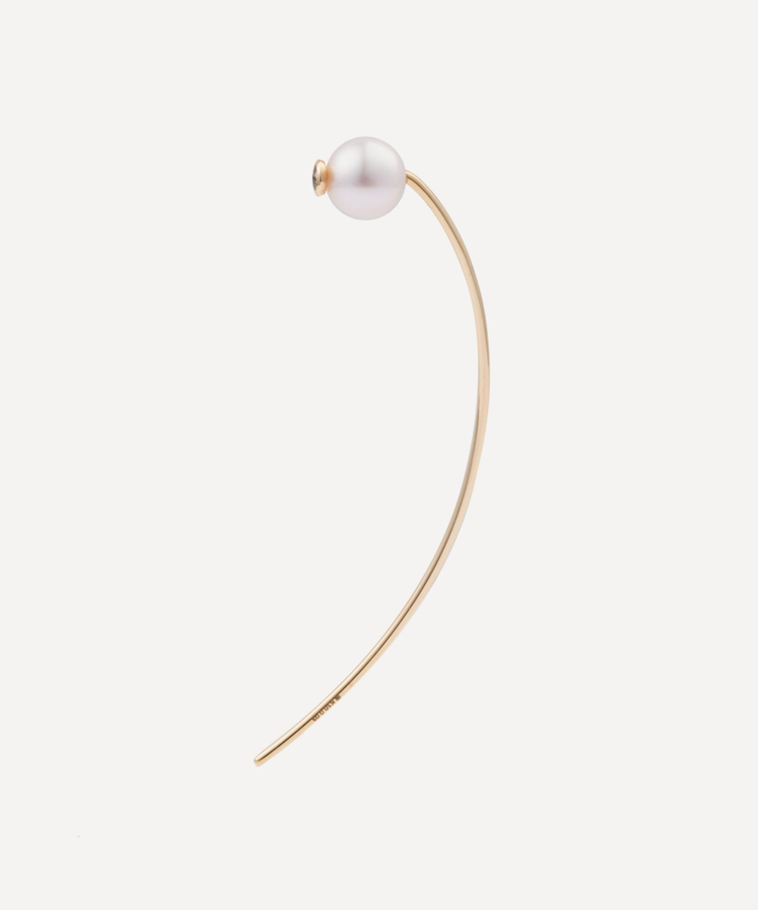 Hirotaka - 10ct Gold Beluga Pearl Diamond Arrow Threader Earring image number 2