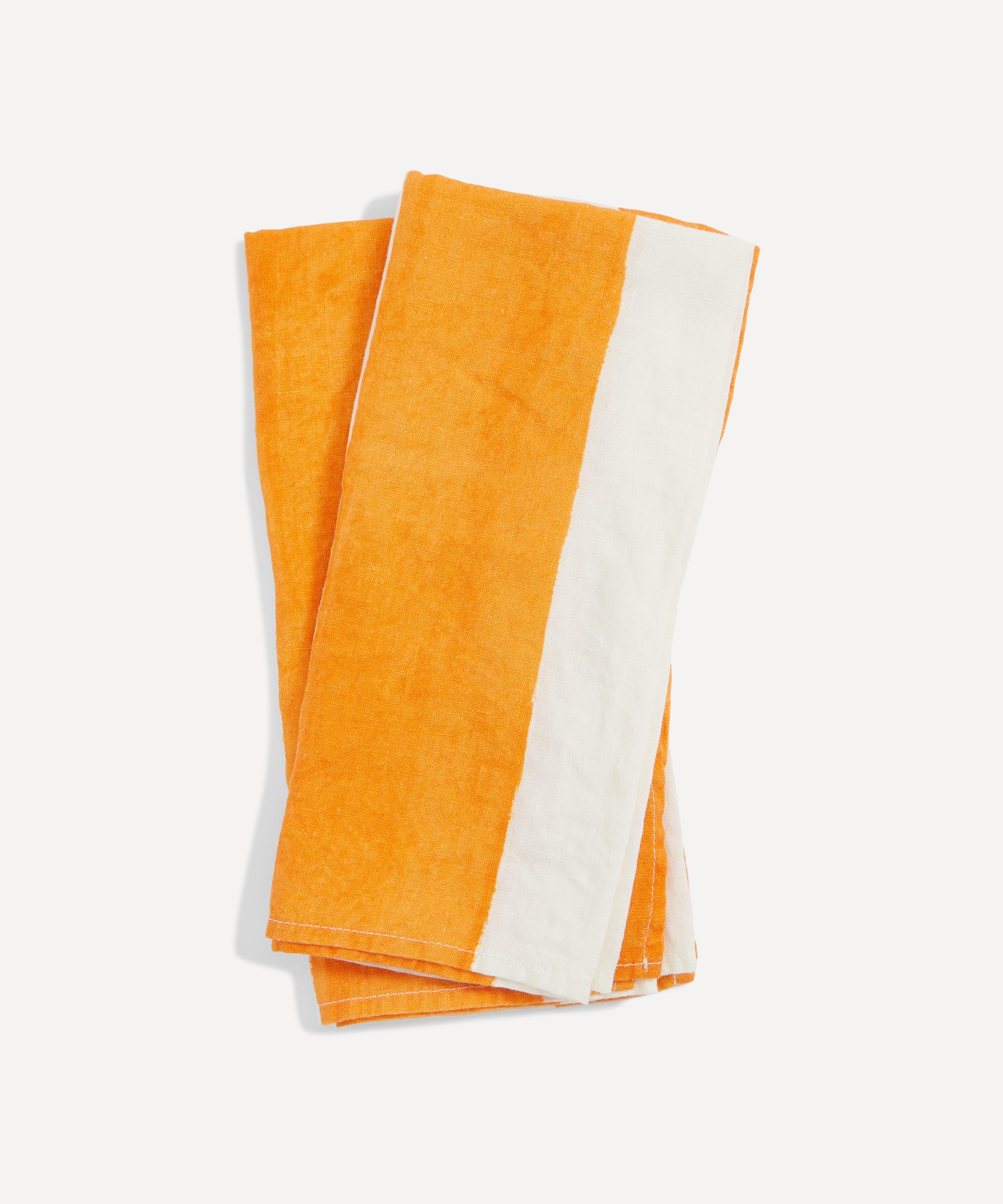 Summerill & Bishop - Orange Stripe 50x50cm Linen Napkins Set of Two image number 0