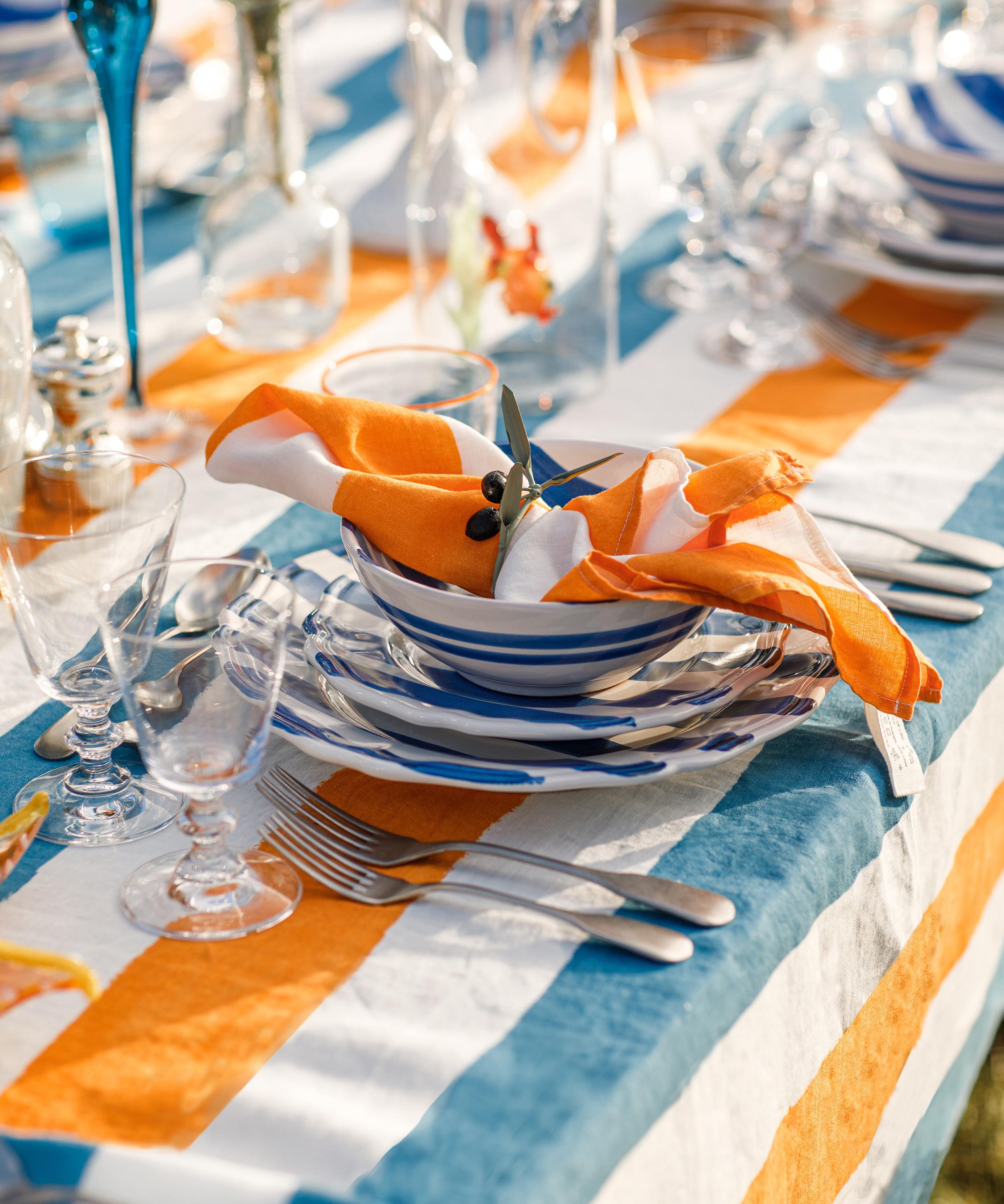 Summerill & Bishop - Orange Stripe 50x50cm Linen Napkins Set of Two image number 1
