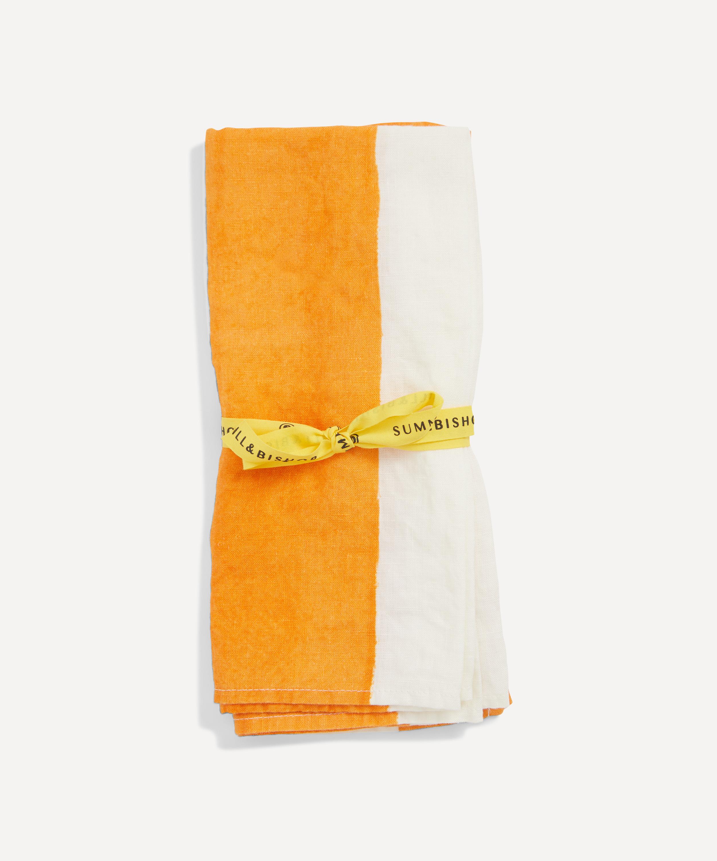 Summerill & Bishop - Orange Stripe 50x50cm Linen Napkins Set of Two image number 4