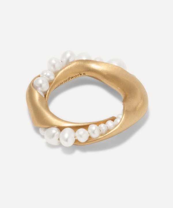 Completedworks - 14ct Gold-Plated Vermeil Silver Pearl Twist Ring