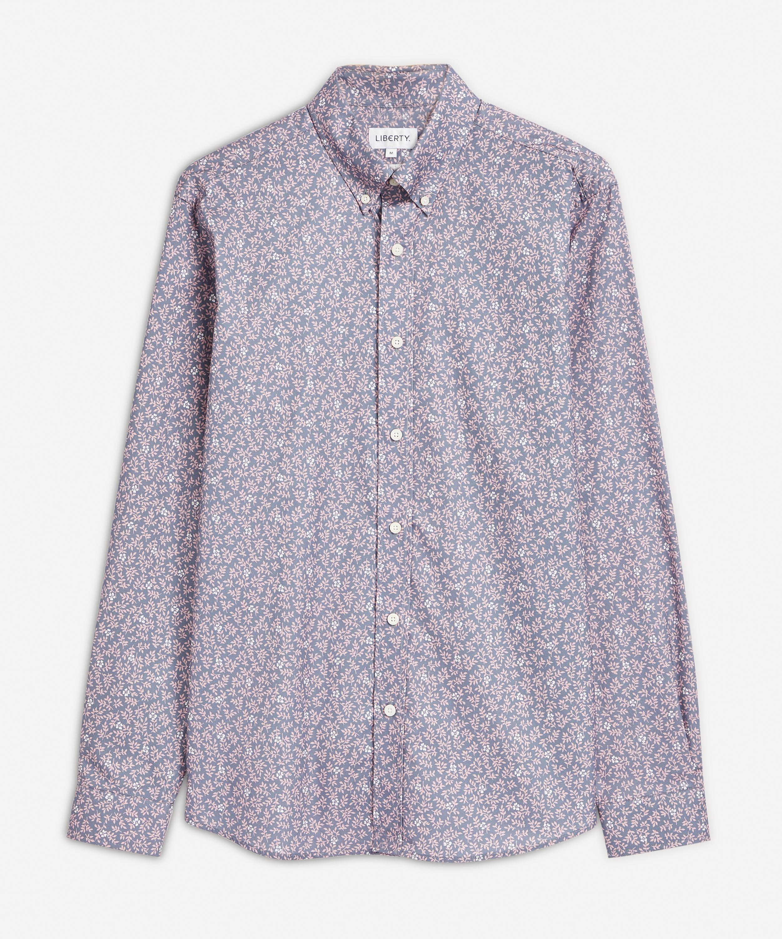 Liberty Posy Cotton Twill Casual Button-down Shirt In Gray