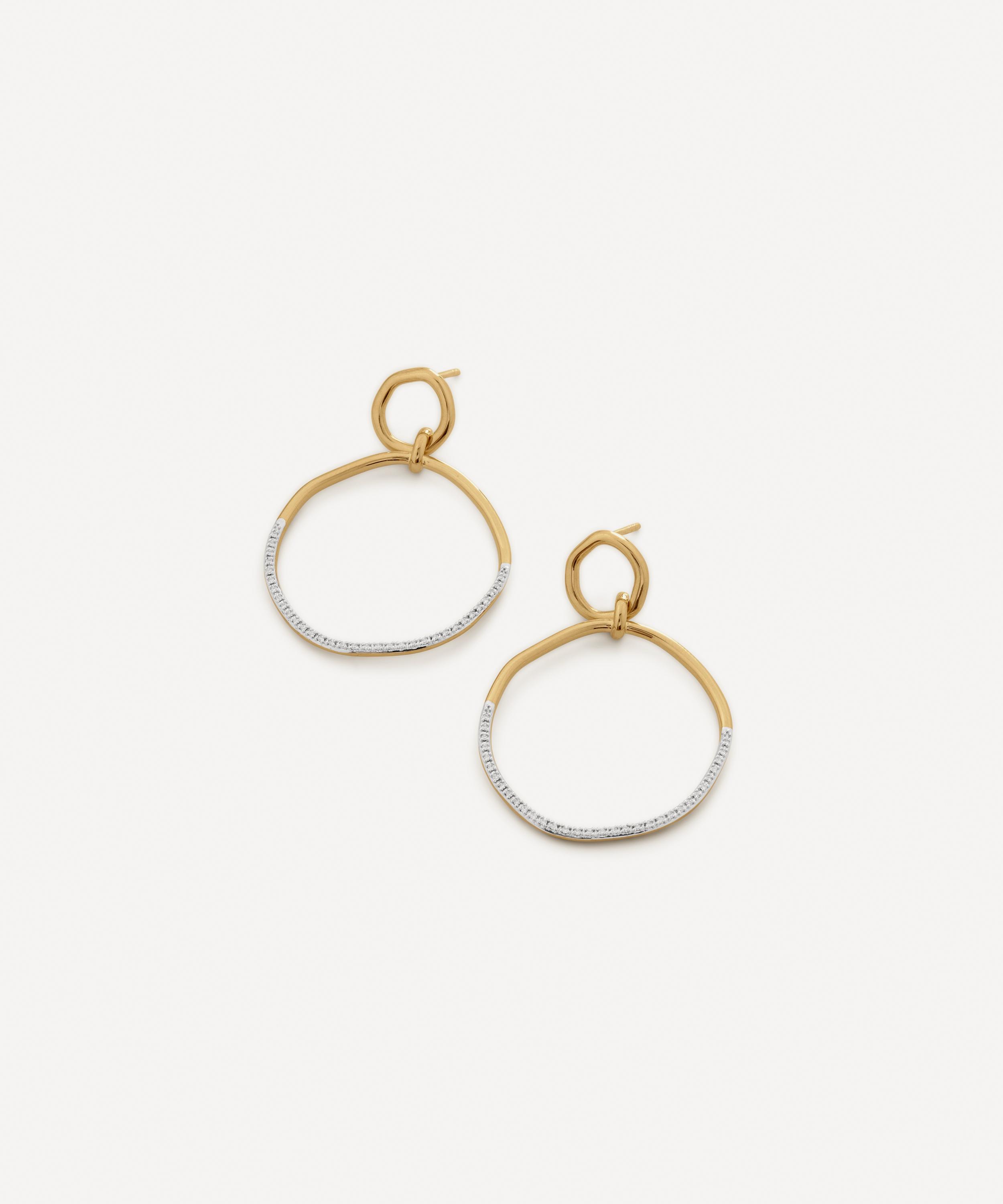 Monica Vinader - 18ct Gold-Plated Vermeil Silver Riva Diamond Ripple Cocktail Hoop Earrings image number 0