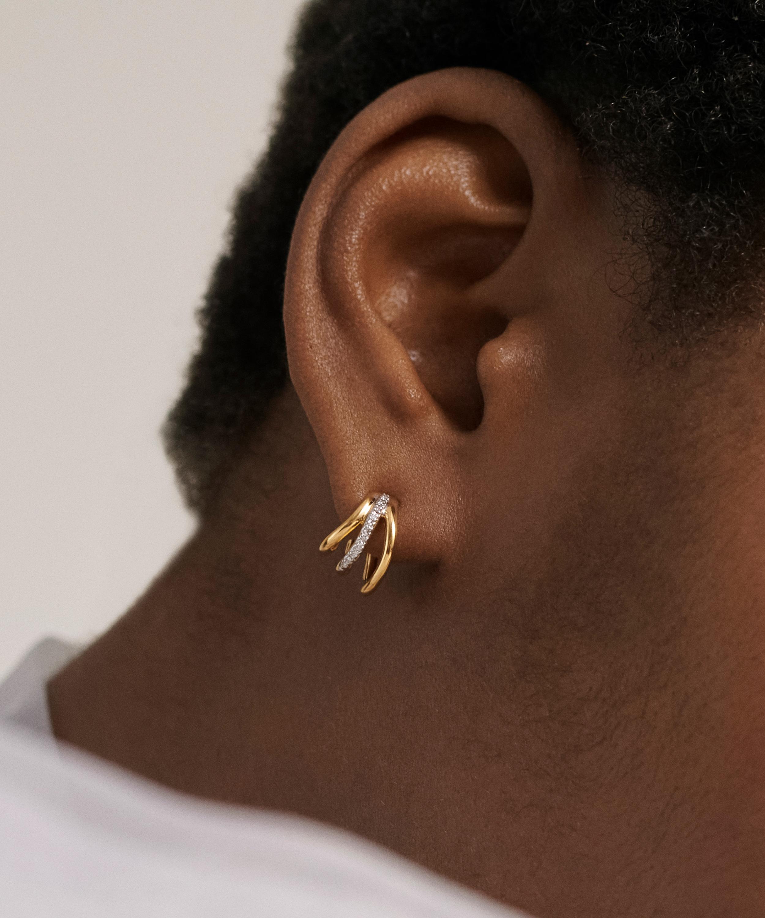 Monica Vinader - 18ct Gold-Plated Vermeil Silver Riva Diamond Triple Wave Hoop Earrings image number 1
