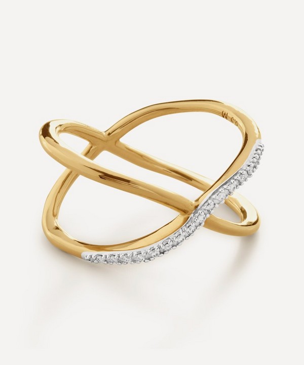 Monica Vinader - 18ct Gold-Plated Vermeil Silver Riva Diamond Kiss Ring image number null