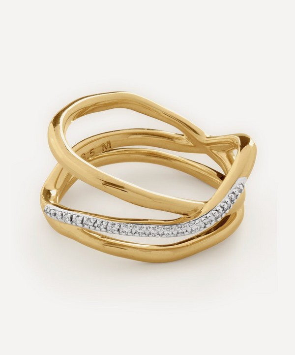 Monica Vinader - 18ct Gold-Plated Vermeil Silver Riva Diamond Pre-Stacked Ring image number null