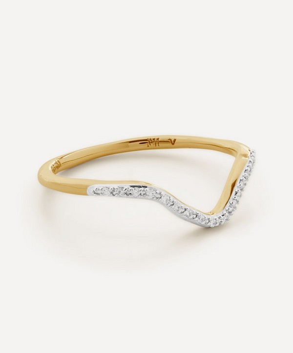 Monica Vinader - 18ct Gold-Plated Vermeil Silver Riva Diamond Wishbone Stacking Ring