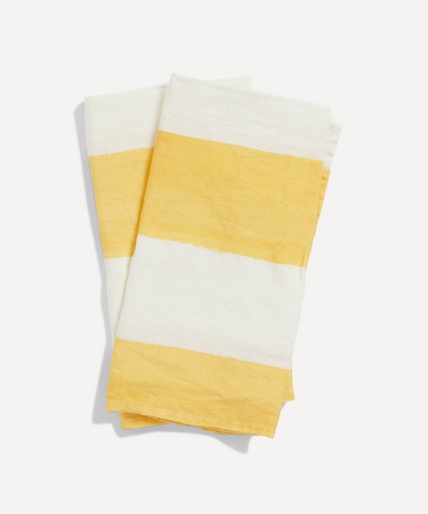 Summerill & Bishop - Lemon Yellow Stripe Linen Napkins Set of Two image number null