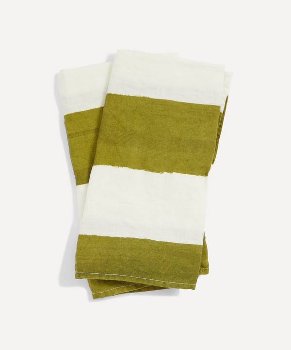 Summerill & Bishop - Avocado Green Stripe Linen Napkins Set of Two